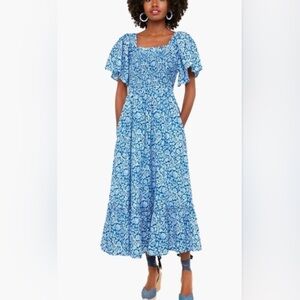 Tuckernuck Pink City blue Floral cotton Dress LARGE